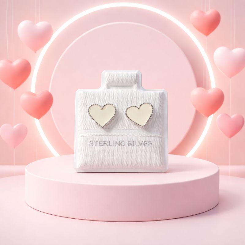 Broquel Corazon Boleado esmaltado Blanco 10mm Plata 925 MX