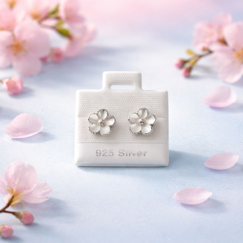 Broquel Margarita Boleado esmaltado Blanco 9mm Plata 925 MX