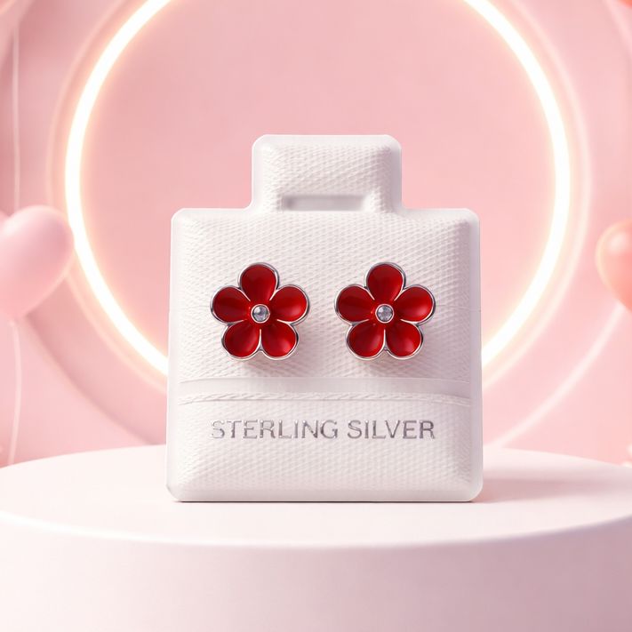 Broquel Margarita Boleado esmaltado Rojo 9mm Plata 925 MX