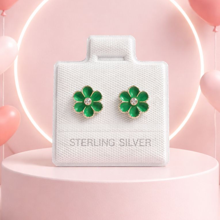 Broquel Margarita Boleado esmaltado Verde 9mm Plata 925 MX