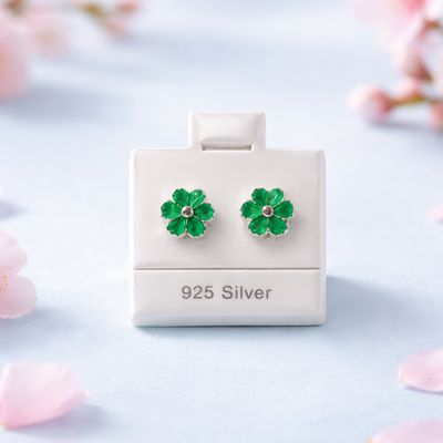 Broquel Margarita Boleado esmaltado Verde 9mm Plata 925 MX Broquel Margarita Boleado esmaltado Verde 9mm Plata 925 MX