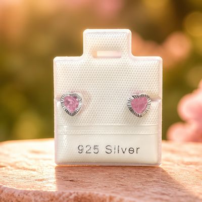 Broquel Corazon Bicel Diamantado 5MM, Rosa Plata 925 MX