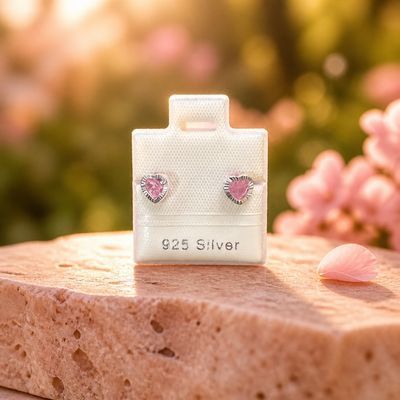 Broquel Corazon Bicel Diamantado 5MM, Rosa Plata 925 MX