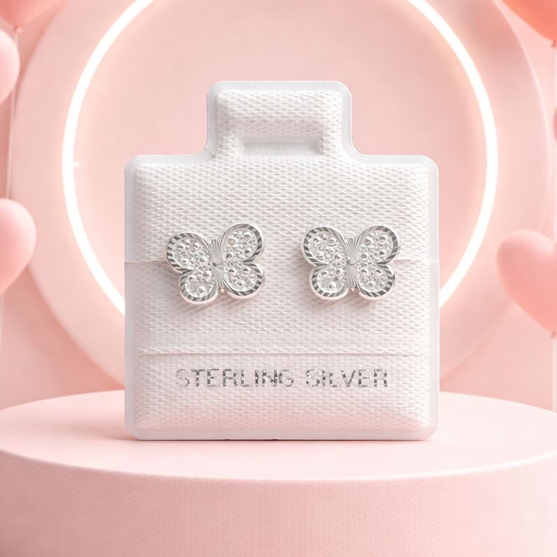 Broquel Mariposa Diamantada 9mm, Plata 925 MX