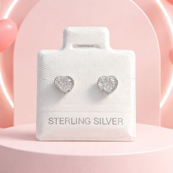 Broquel Corazon Bicel Diamantado 5MM, Blanco Plata 925 MX