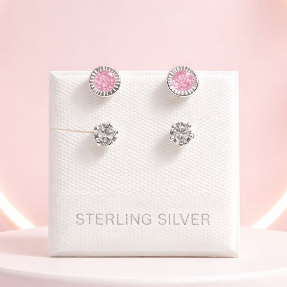 Broquel Curvo Rosa Bicelado con Blanco Plata 925 MX