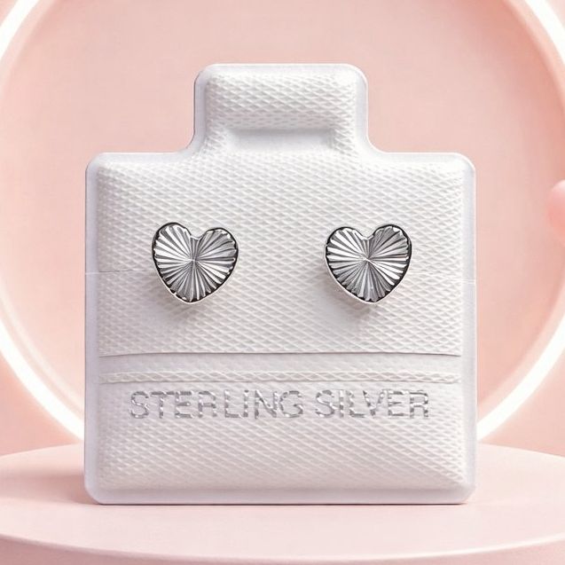 Broquel Corazon Grande Diamantado 7mm Plata 925 MX