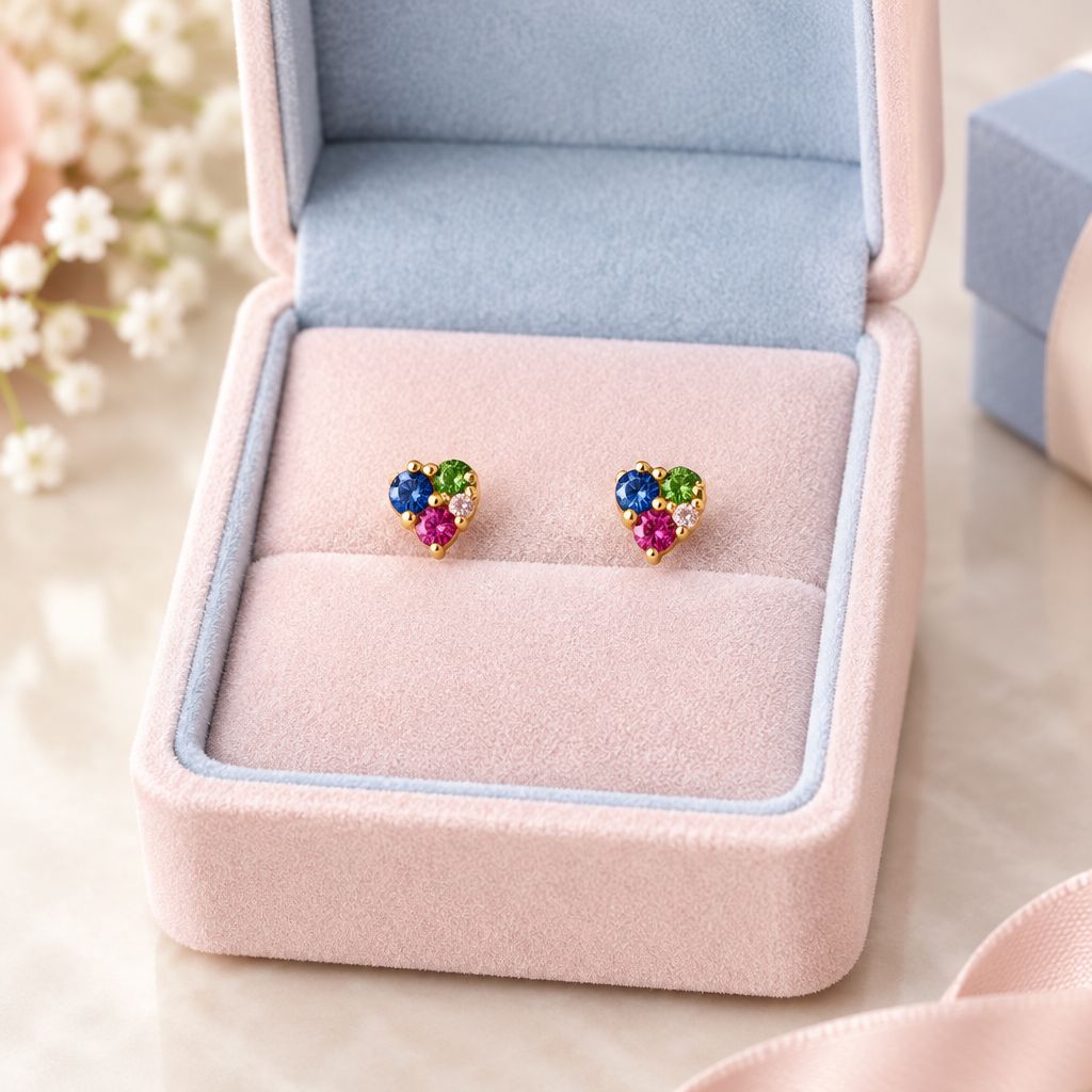Broquel Trébol mini con Zirconias multicolor Oro 14K