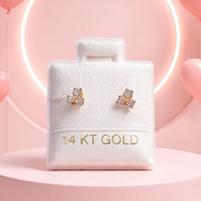 Broquel Trébol mini con Zirconias Blanco Oro 14K