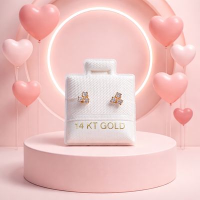 Broquel Trébol mini con Zirconias Blanco Oro 14K