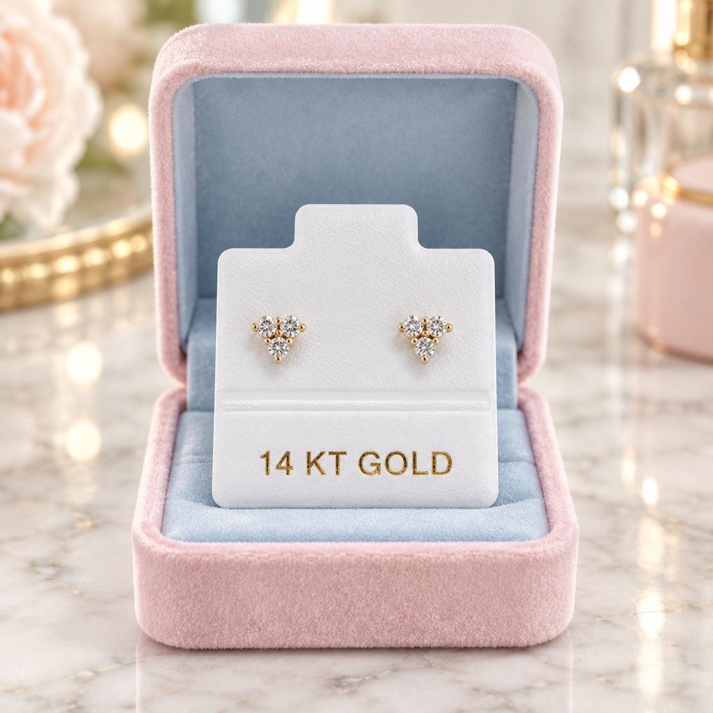 Broquel Trébol mini con Zirconias Blanco Oro 14K