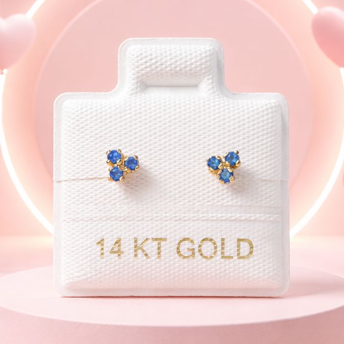 Broquel Trébol mini con Zirconias Navy Oro 14K