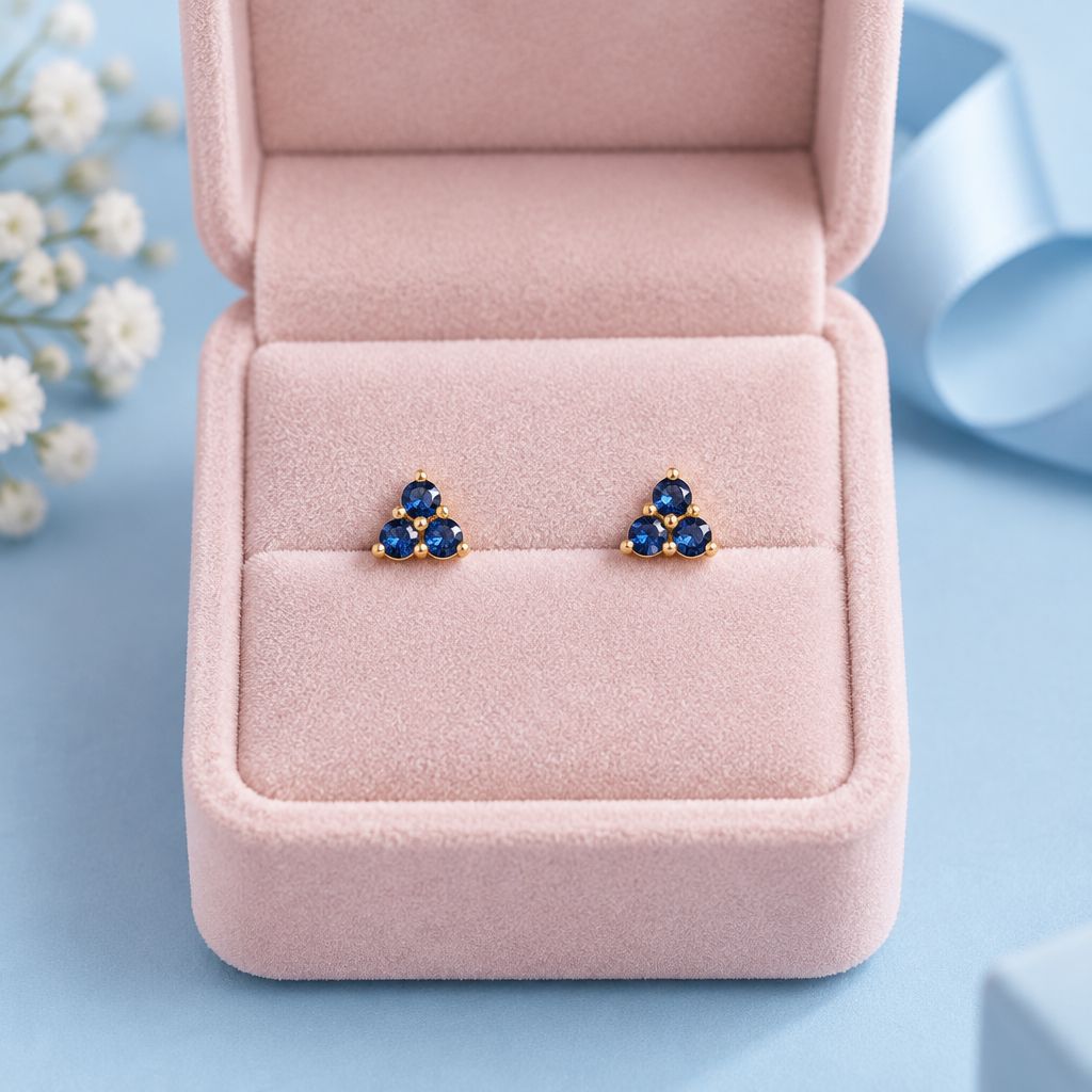 Broquel Trébol mini con Zirconias Navy Oro 14K