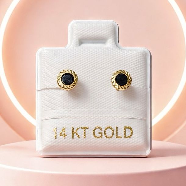 Broquel Rehilete Zirconias 4mm Negro Oro 14K