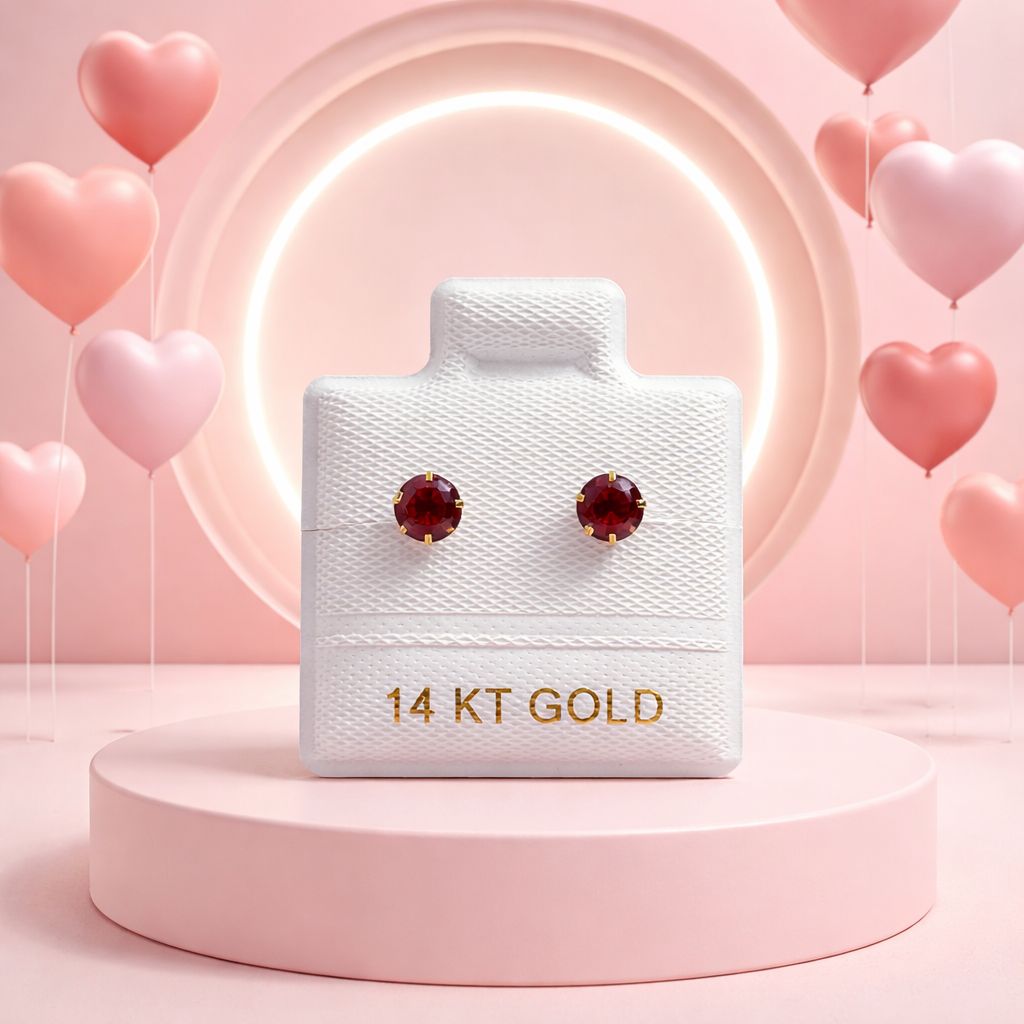 Broquel  Redondo Zirconia Rojo 4mm Oro 14K MX