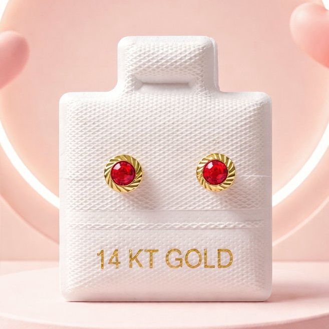 Broquel Rehilete Zirconias 4mm Rojo Oro 14K