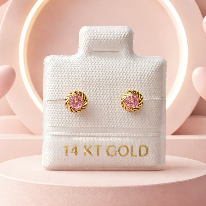 Broquel Rehilete Zirconias 4mm Rosa Oro 14K