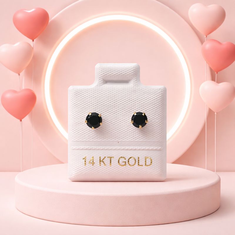 Broquel  Redondo Zirconia Negro 4mm Oro 14K MX