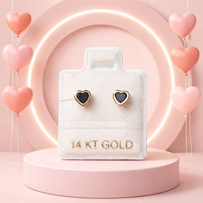 Broquel Corazon Bicel Zirconias 4mm Negro Oro 14K