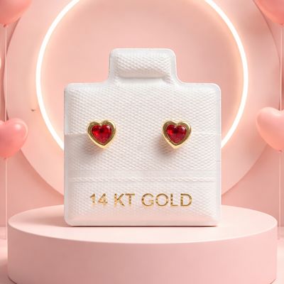 Broquel Corazon Bicel Zirconias 4mm Rojo  Oro 14