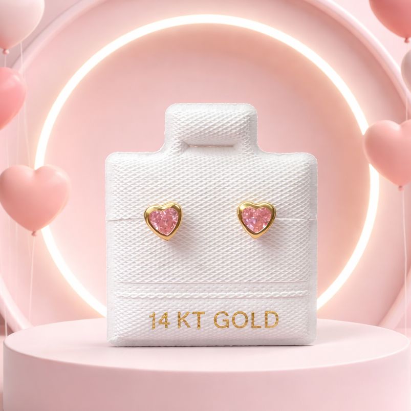 Broquel Corazon Bicel Zirconias 4mm Rosa Oro 14