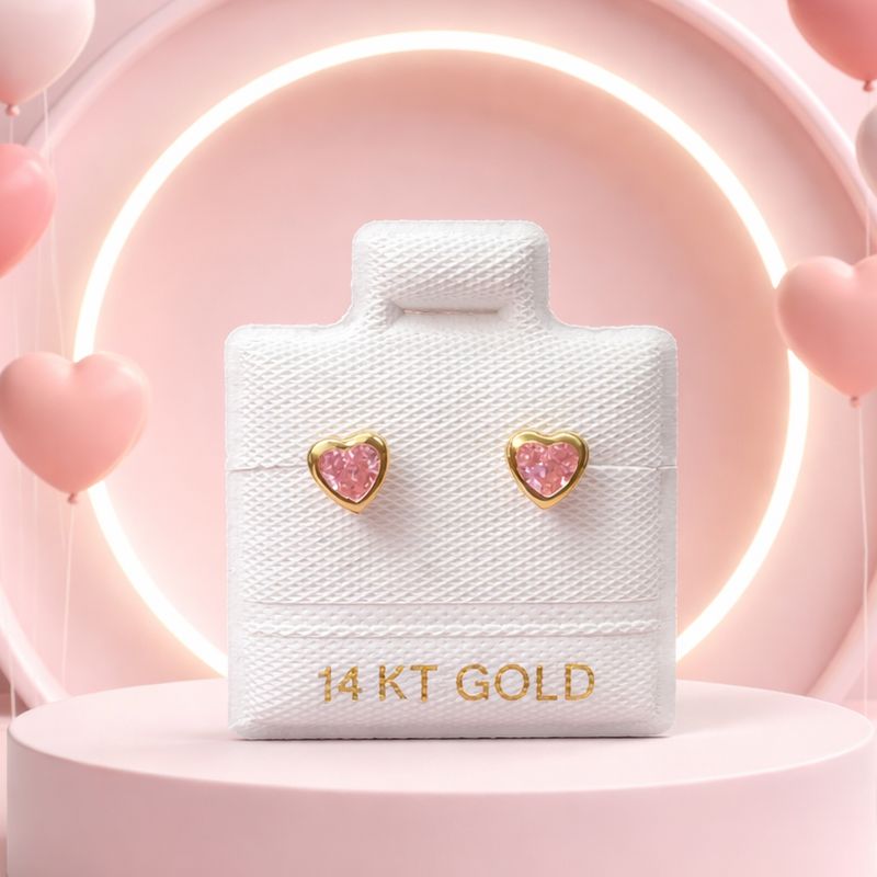 Broquel Corazon Bicel Zirconias 4mm Rosa Oro 14