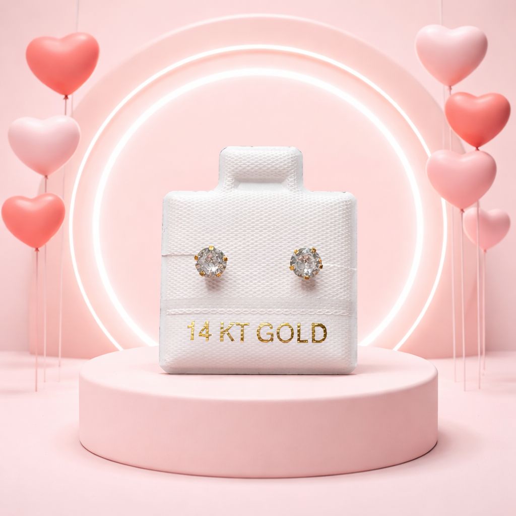 Broquel  Redondo Zirconia Blanca 4mm Oro 14K MX