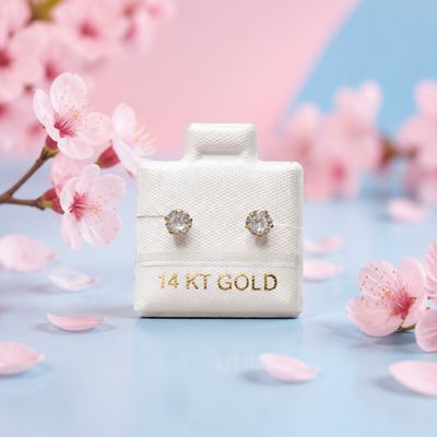 Broquel Redondo Zirconia Blanca 4mm Oro 14K MX