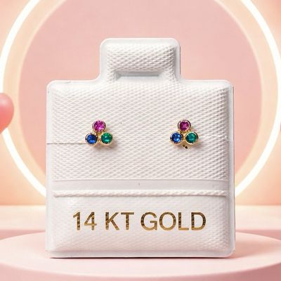 Broquel Trébol 3 colores para bebe Oro 14K
