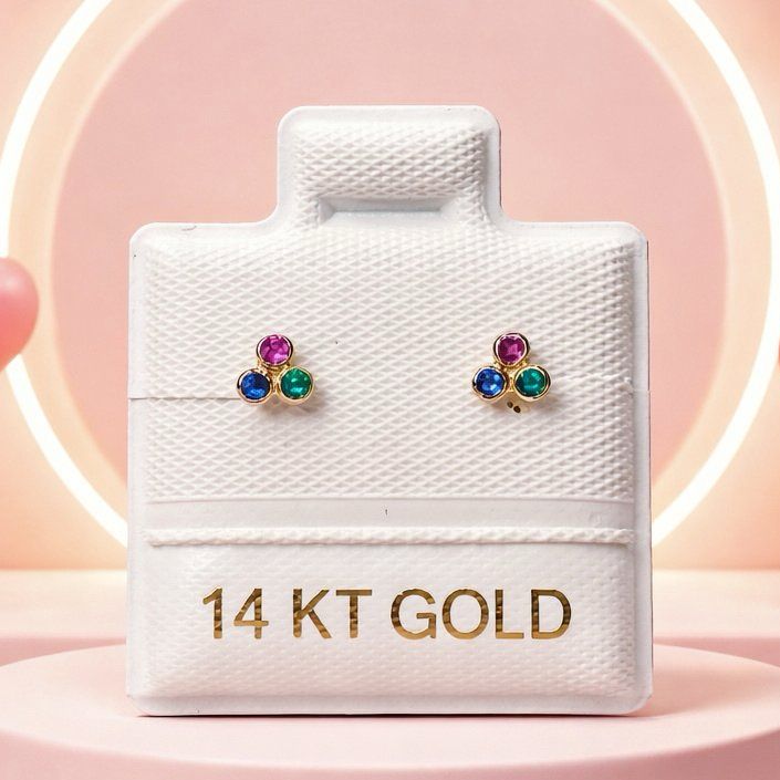 Broquel Trébol 3 colores para bebe Oro 14K