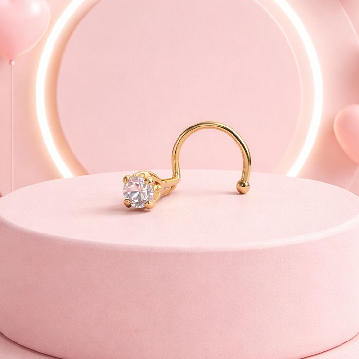 Piercing para nariz con Zirconia en tornillo Oro  14K MX