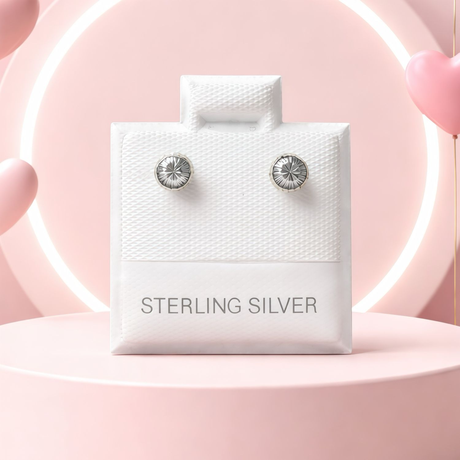 Broquel Honguito Diamantado 4mm Plata 925 MX