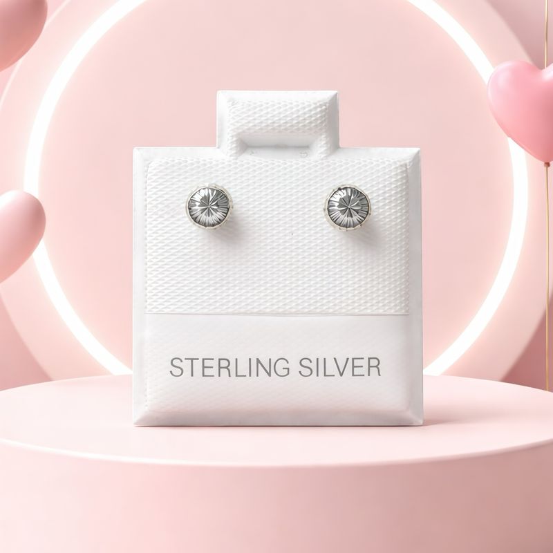 Broquel Honguito Diamantado 4mm Plata 925 MX