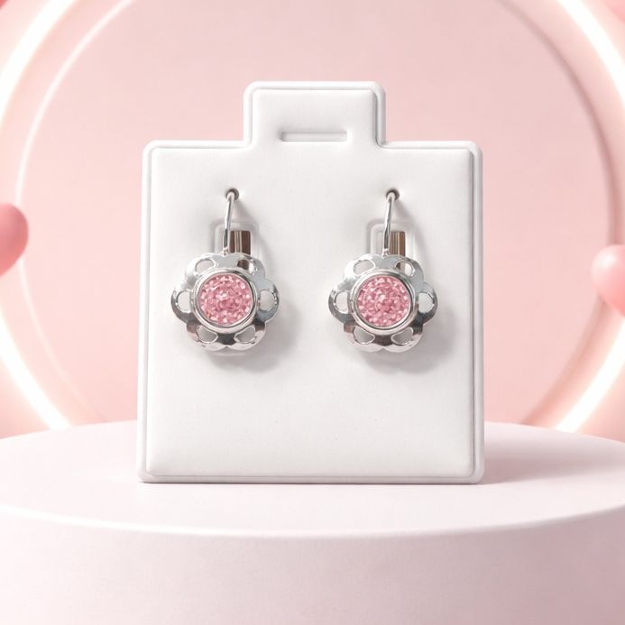 Arete Arillo Flor color Rosa Plata MX