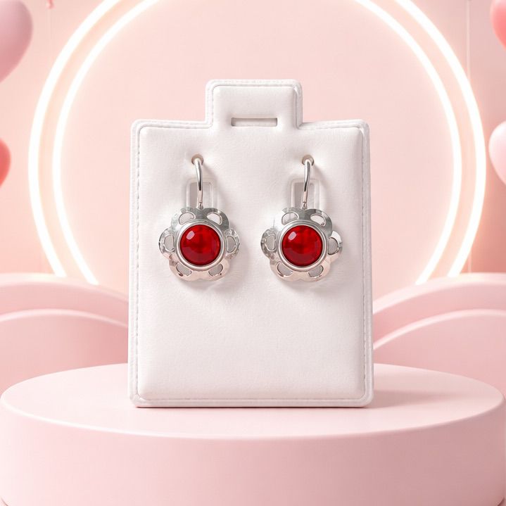 Arete Arillo Flor color Rojo Plata MX