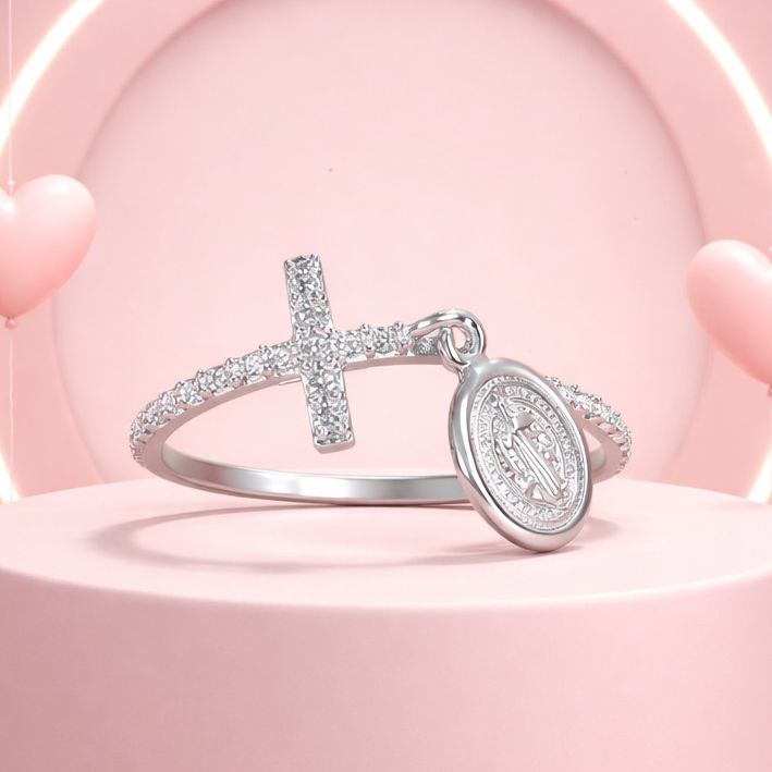 Anillo Cruz san Benito Plata 925 MX