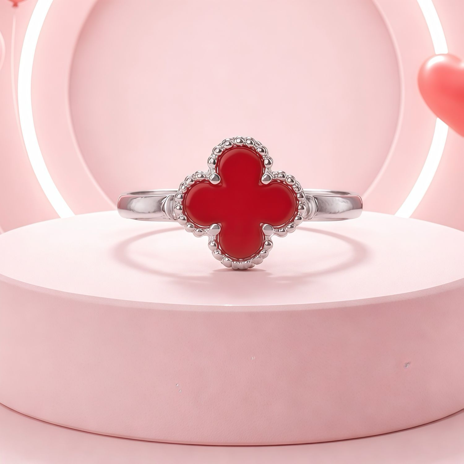 Anillom Trebol Rojo Plata 925 MX