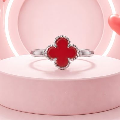 Anillom Trebol Rojo Plata 925 MX