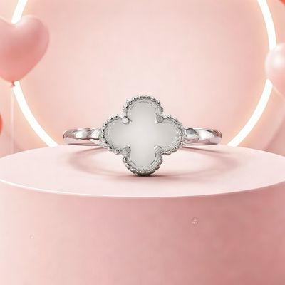 Anillo trébol esmaltado Blanco Plata MX