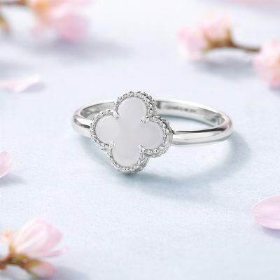 Anillo trébol esmaltado Blanco Plata MX