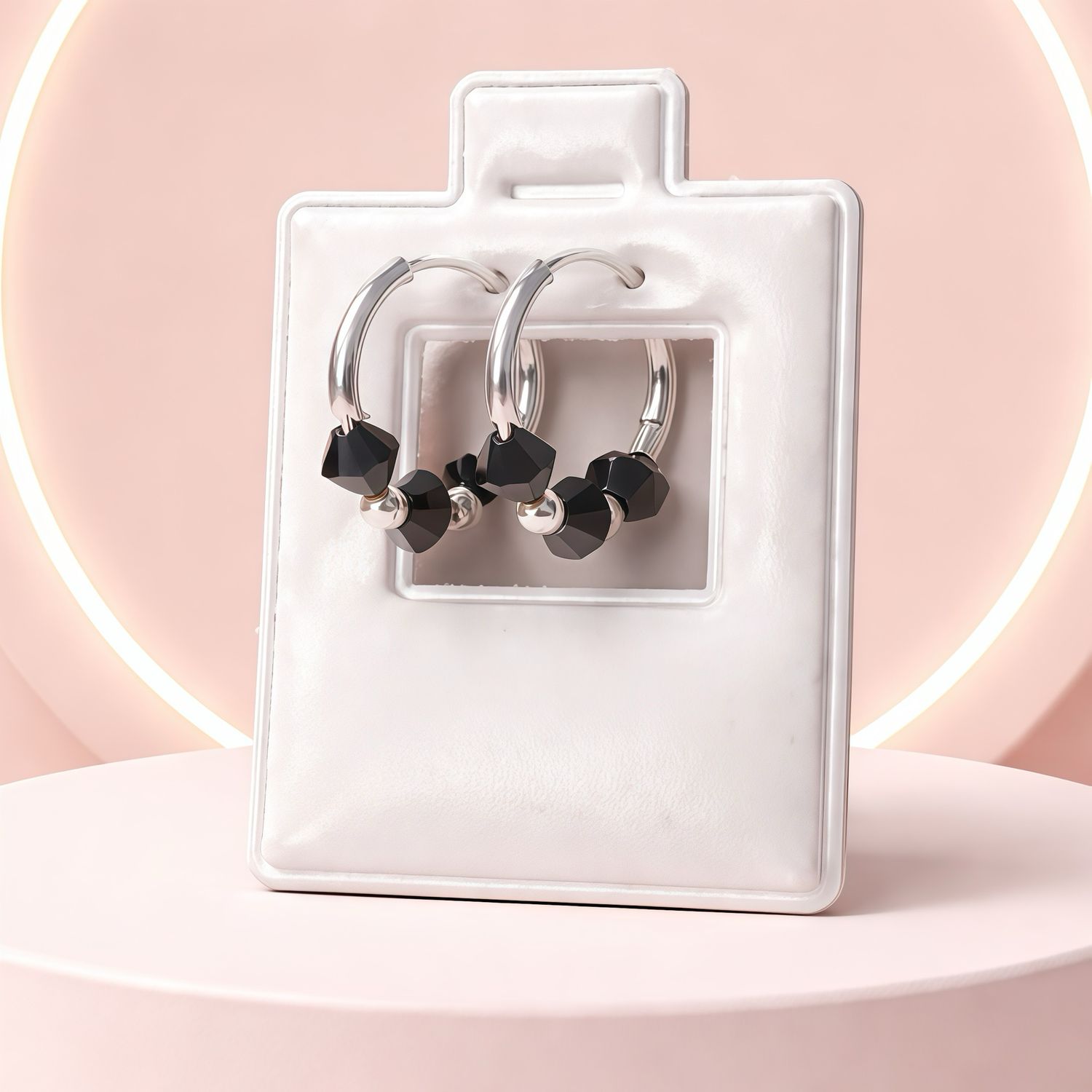 Arracada Mini 2cm con Cristal SW  Color Negro Plata 925 MX