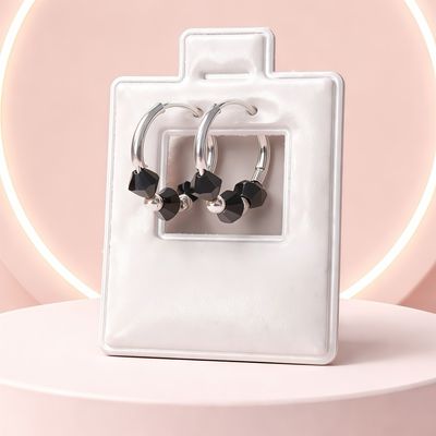 Arracada Mini 2cm con Cristal SW  Color Negro Plata 925 MX