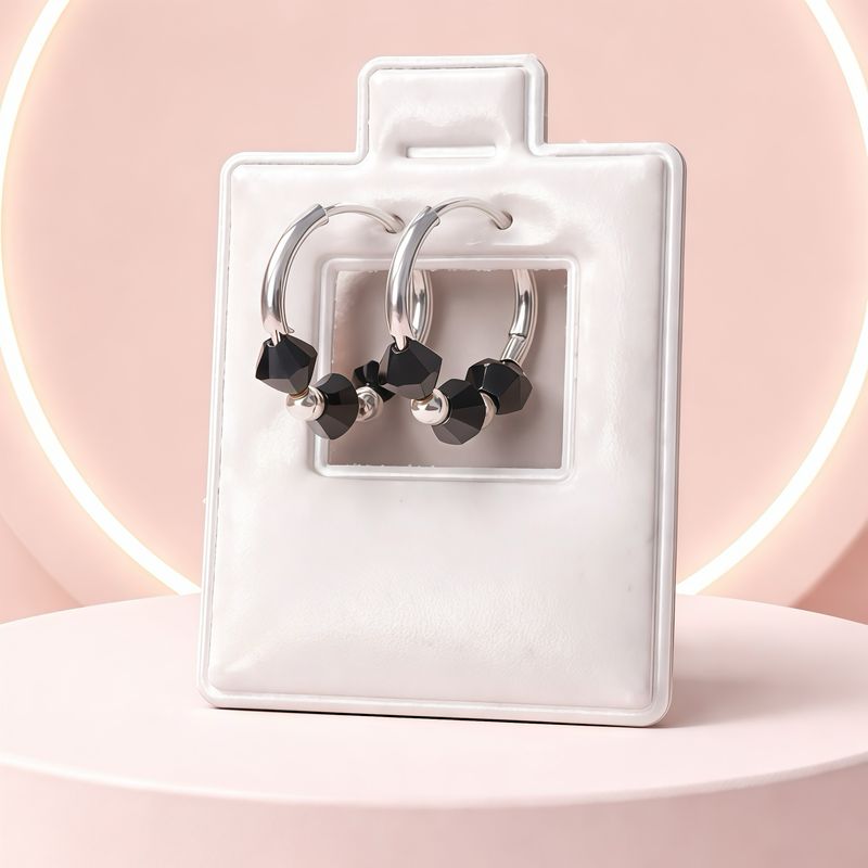 Arracada Mini 2cm con Cristal SW  Color Negro Plata 925 MX