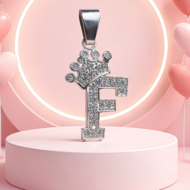 Letra "F" Coronita Mide 2.5cm Plata 925 MX