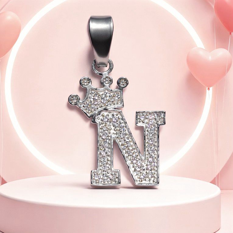Letra "N" Coronita Mide 2.5cm Plata 925 MX