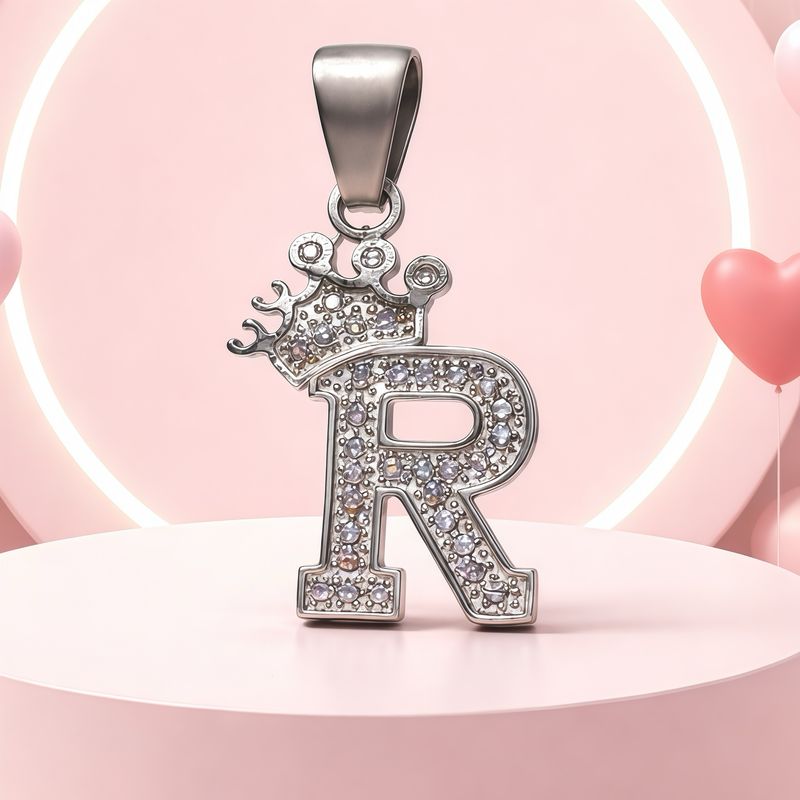 Letra "R" Coronita Mide 2.5cm Plata 925 MX