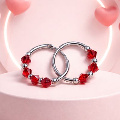 Arracada Mini 2cm con Cristal SW  Color Rojo Plata 925 MX