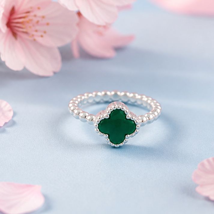 Anillo Nina Trébol Verde talla 4.5 Plata 925