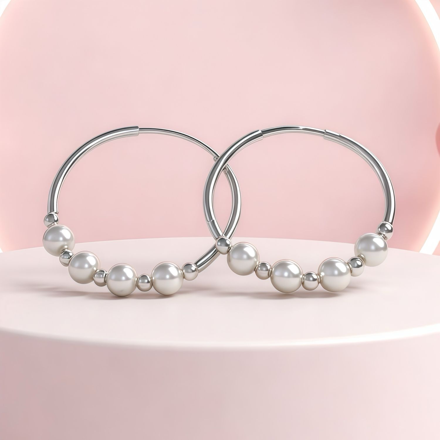 Arracada lisa con Perlas 3cm Plata 925 MX