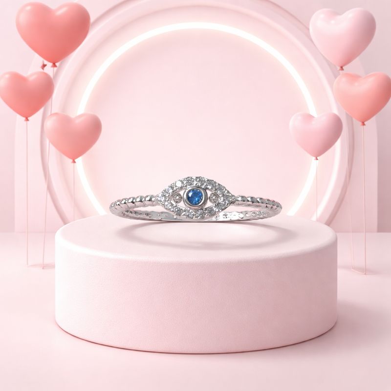 Anillo Ojito Boleado Azul Plata 925